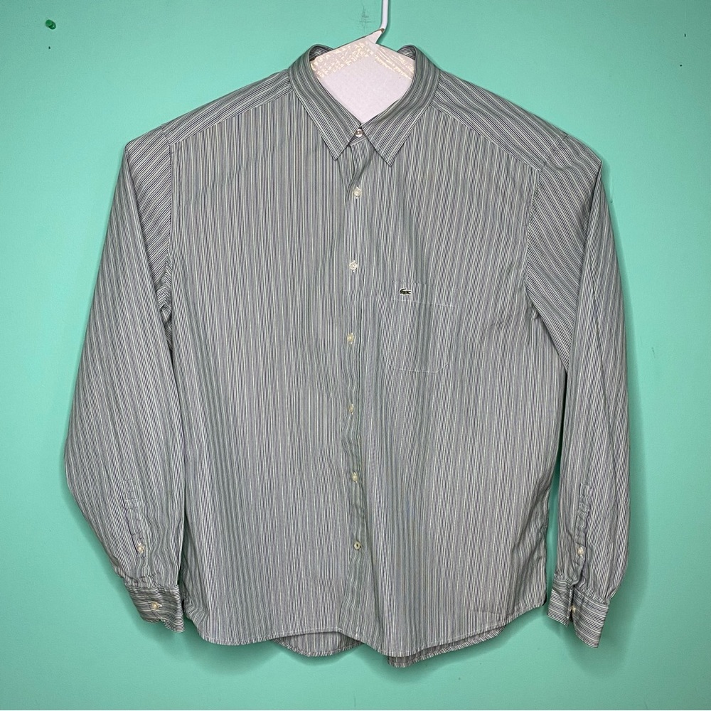 Mens Lacoste size 46 button up green with stripes